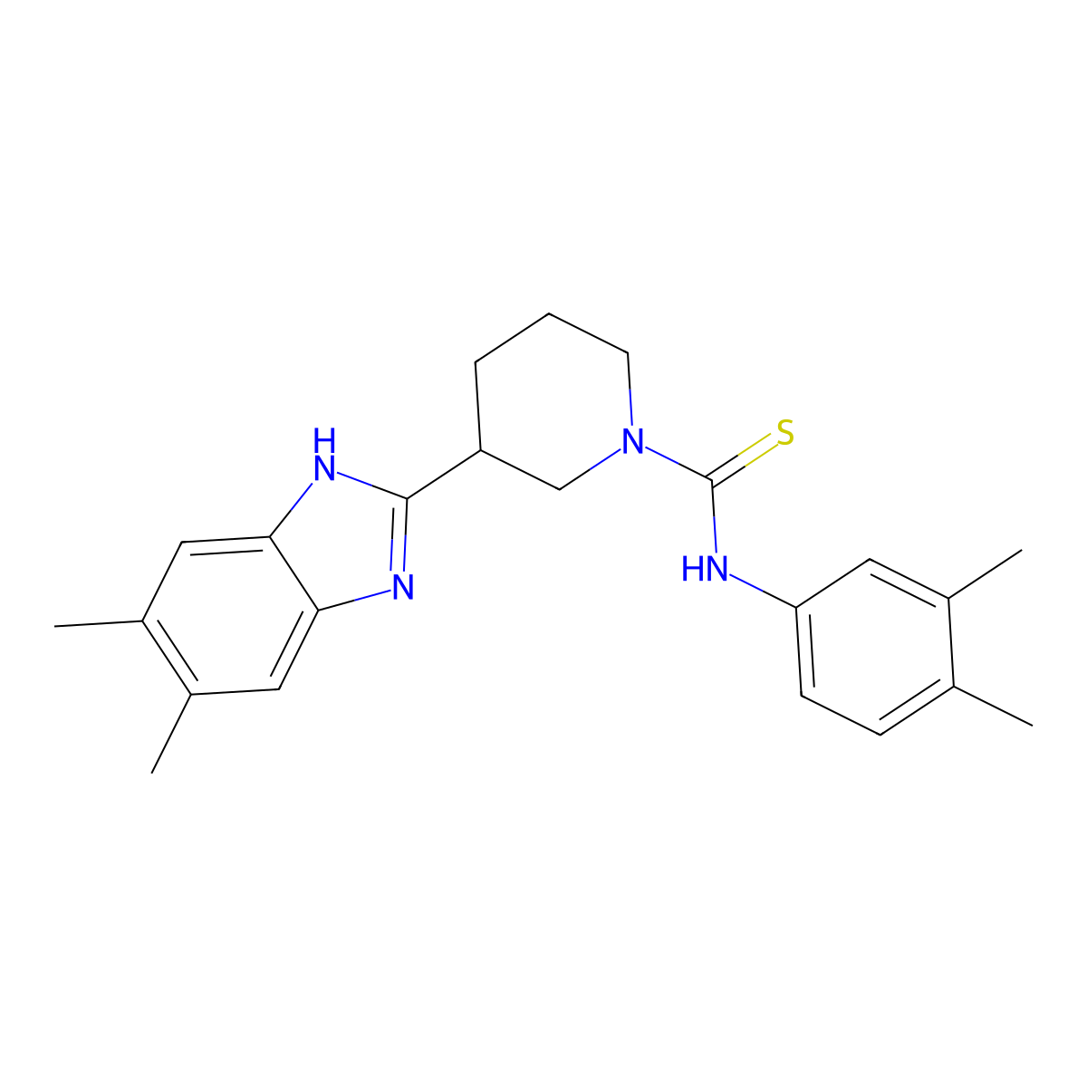 1-Piperidinecarbothioamide, 3-(5,6-dimethyl-1H-benzimidazol-2-YL)-N-(3,4-dimethylphenyl)- molecular structure, CAS 606089-45-6