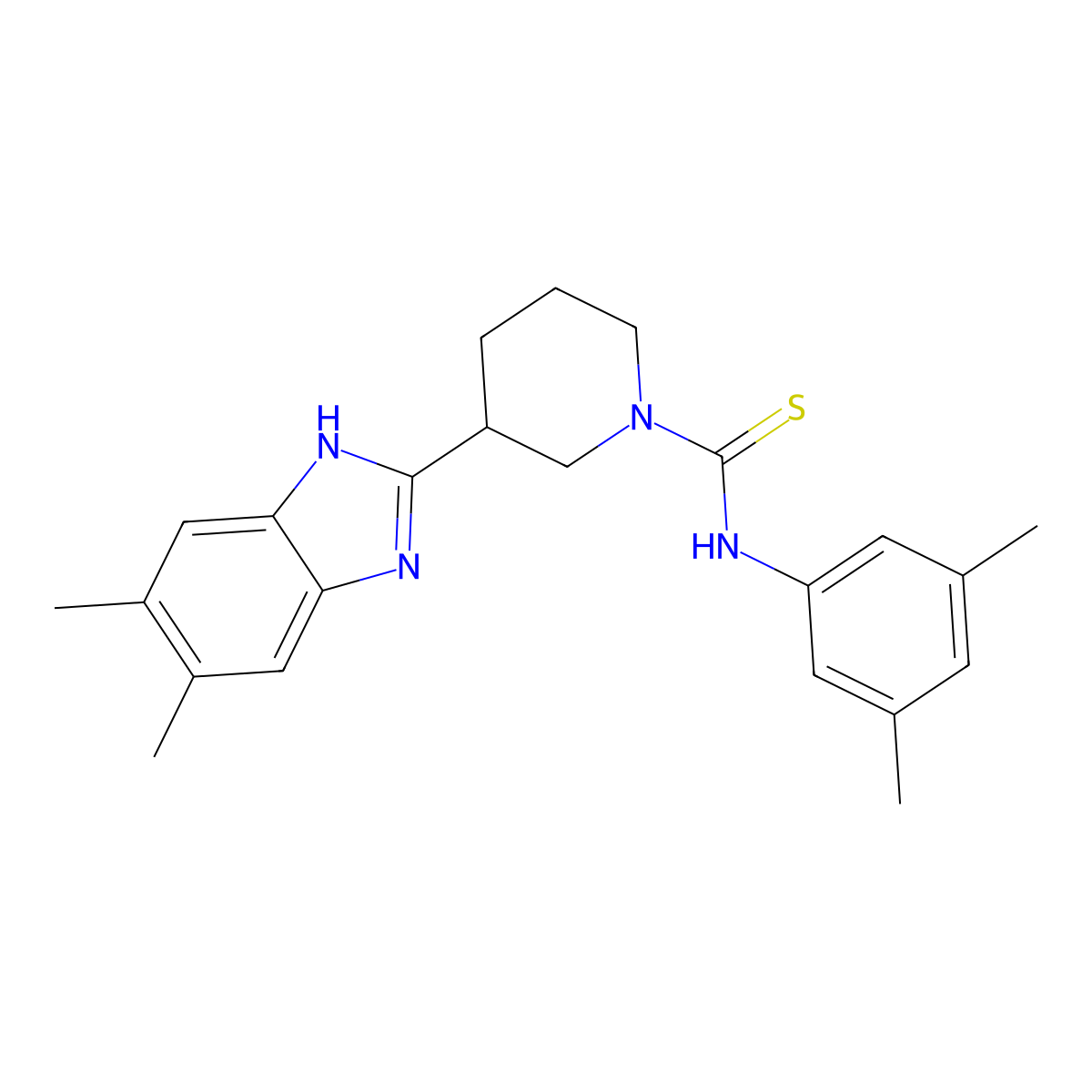 1-Piperidinecarbothioamide, 3-(5,6-dimethyl-1H-benzimidazol-2-YL)-N-(3,5-dimethylphenyl)- molecular structure, CAS 606089-46-7