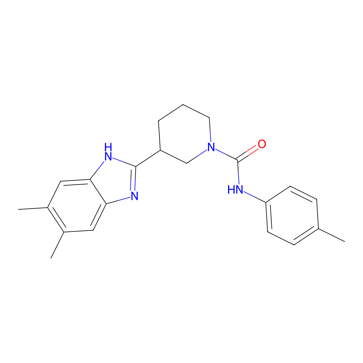 3-(5,6-dimethyl-1H-benzimidazol-2-yl)-N-(4-methylphenyl)piperidine-1-carboxamide molecular structure, CAS 606089-51-4
