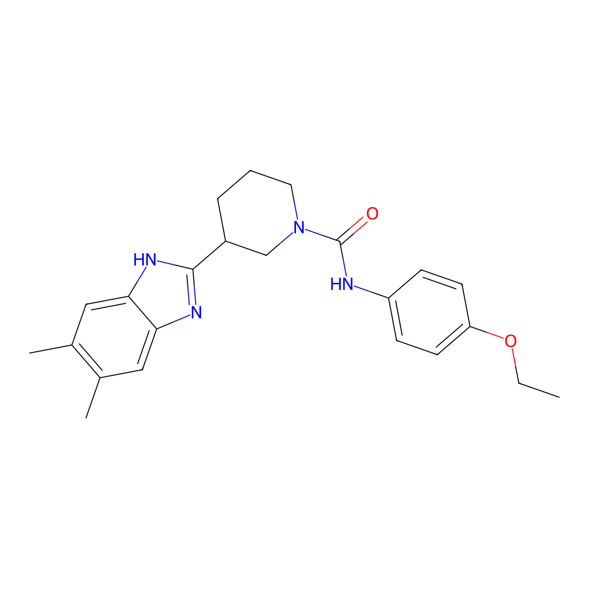 3-(5,6-dimethyl-1H-benzimidazol-2-yl)-N-(4-ethoxyphenyl)piperidine-1-carboxamide molecular structure, CAS 606089-56-9
