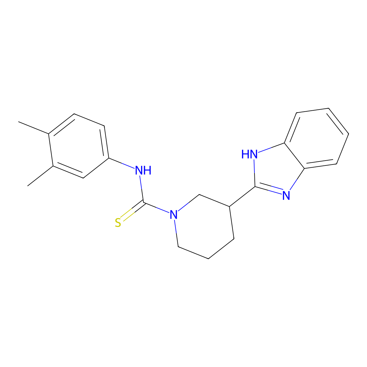 1-Piperidinecarbothioamide, 3-(1H-benzimidazol-2-YL)-N-(3,4-dimethylphenyl)- molecular structure, CAS 606089-88-7