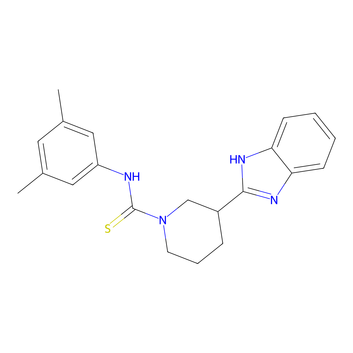 1-Piperidinecarbothioamide, 3-(1H-benzimidazol-2-YL)-N-(3,5-dimethylphenyl)- molecular structure, CAS 606089-89-8