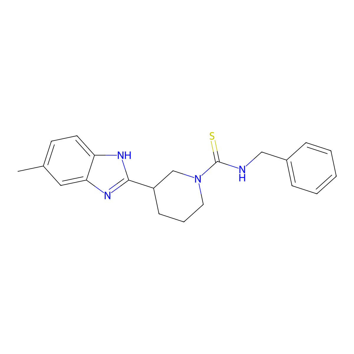 1-Piperidinecarbothioamide, 3-(5-methyl-1H-benzimidazol-2-YL)-N-(phenylmethyl)- molecular structure, CAS 606090-14-6
