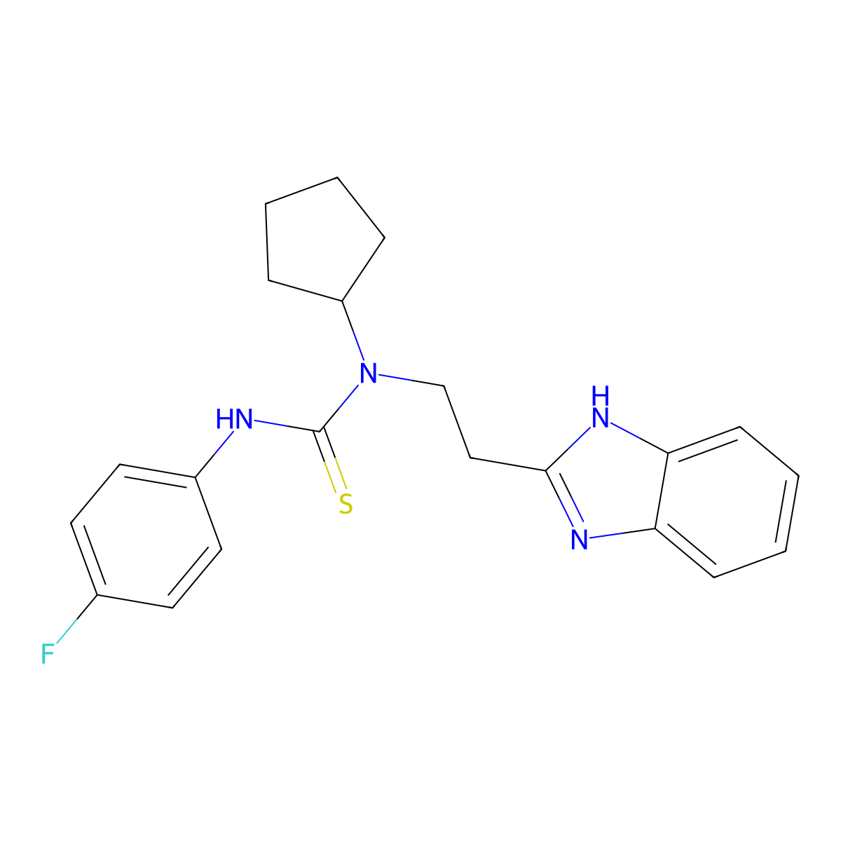 1-[2-(1H-benzimidazol-2-yl)ethyl]-1-cyclopentyl-3-(4-fluorophenyl)thiourea molecular structure, CAS 606090-77-1
