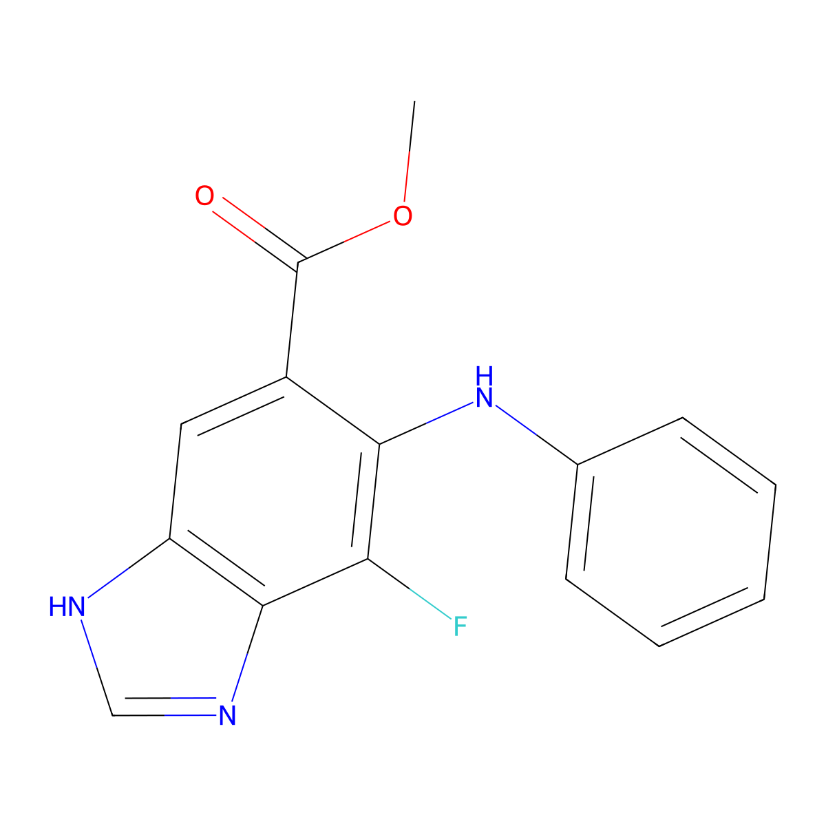 Methyl 7-fluoro-6-(phenylamino)-1H-benzo[d]imidazole-5-carboxylate molecular structure, CAS 606093-59-8