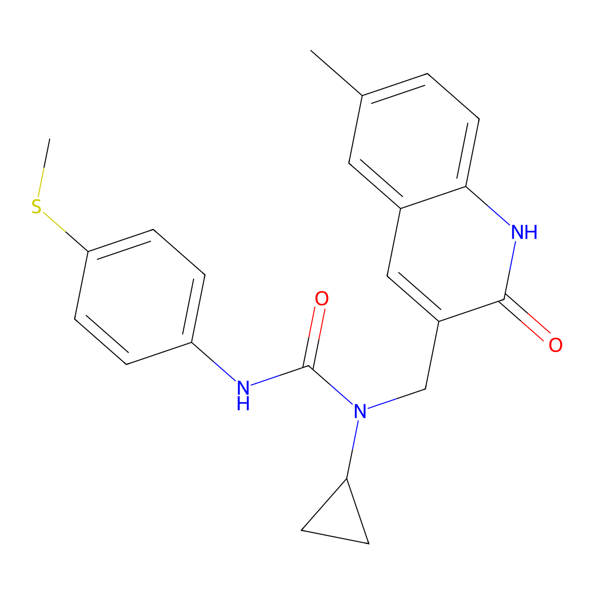 1-cyclopropyl-1-[(6-methyl-2-oxo-1H-quinolin-3-yl)methyl]-3-(4-methylsulfanylphenyl)urea molecular structure, CAS 606095-05-0