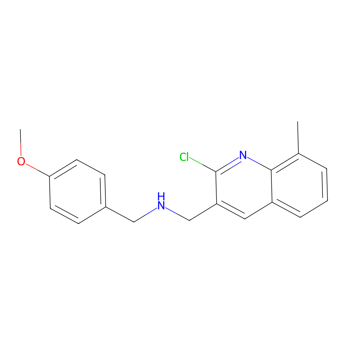 (2-Chloro-8-methyl-quinolin-3-ylmethyl)-(4-methoxy-benzyl)-amine molecular structure, CAS 606095-52-7