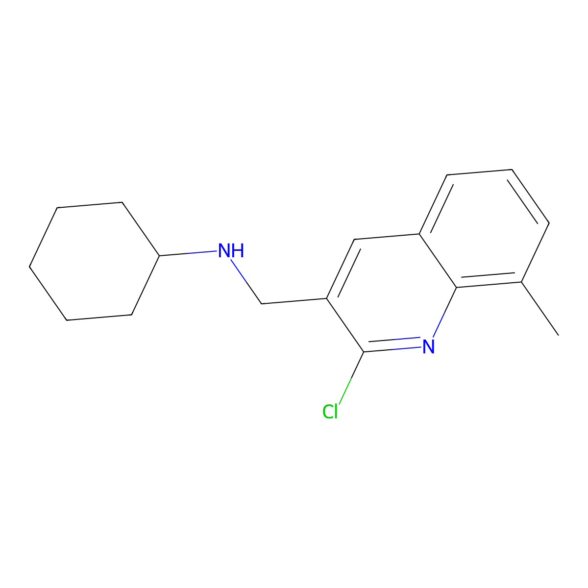 (2-Chloro-8-methyl-quinolin-3-ylmethyl)-cyclohexyl-amine molecular structure, CAS 606095-54-9