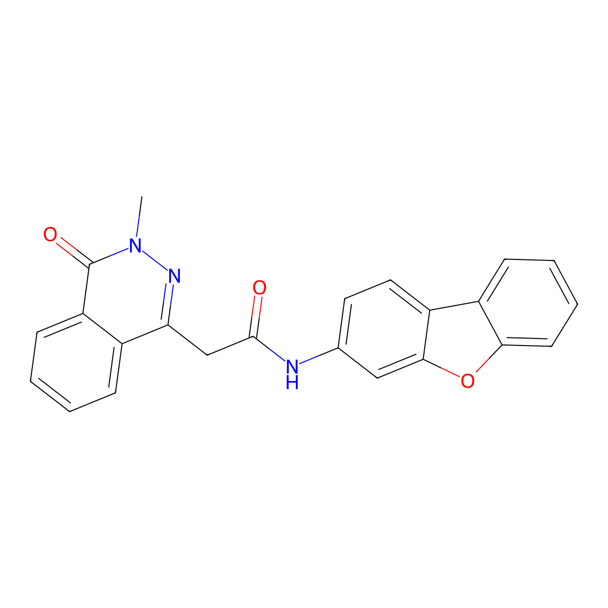 N-dibenzofuran-3-yl-2-(3-methyl-4-oxo-phthalazin-1-yl)acetamide molecular structure, CAS 606097-00-1