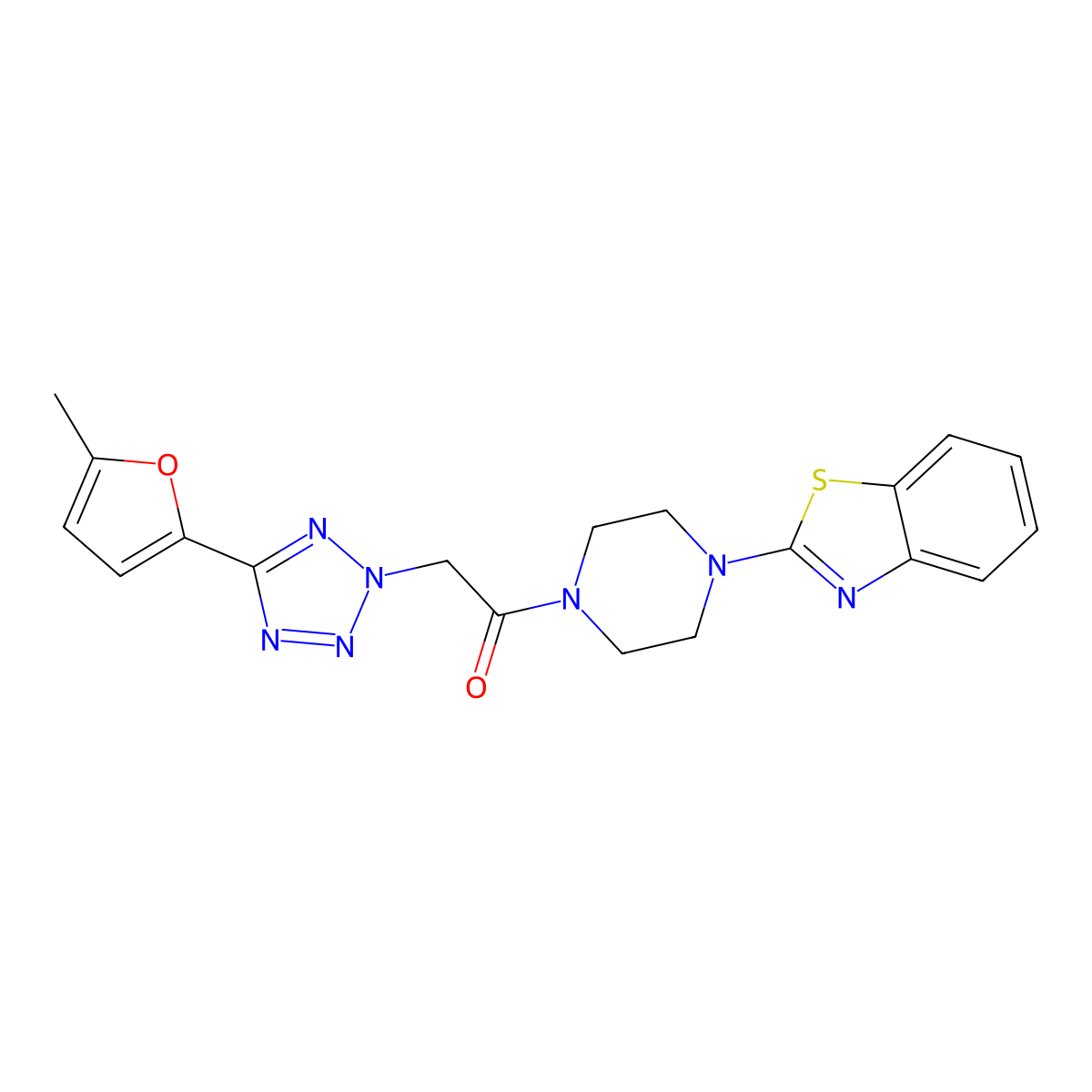 1-[4-(1,3-benzothiazol-2-yl)piperazino]-2-[5-(5-methyl-2-furyl)-2H-1,2,3,4-tetraazol-2-yl]-1-ethanone molecular structure, CAS 606097-26-1