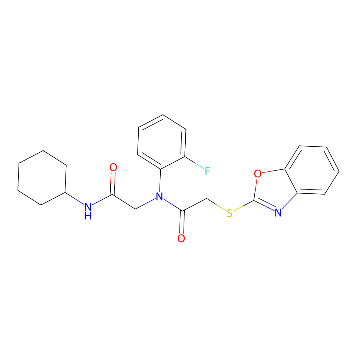 2-(2-Benzoxazolylthio)-N-[2-(Cyclohexylamino)-2-Oxoethyl]-N-(2-Fluorophenyl)-Acetamide molecular structure, CAS 606098-42-4