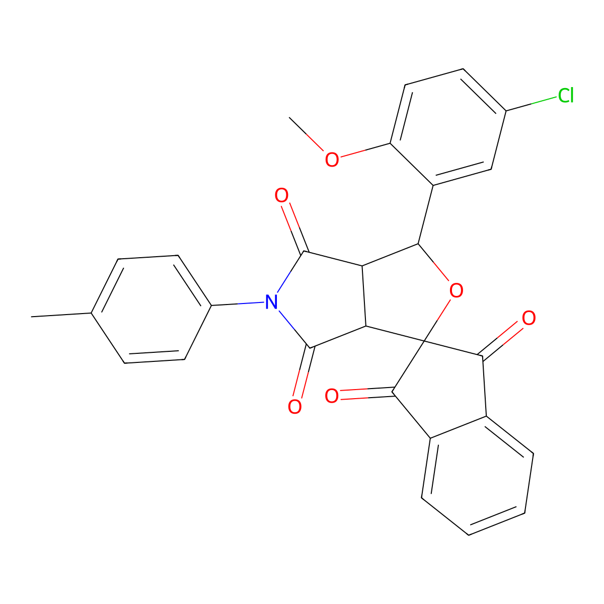 1-(5-chloro-2-methoxyphenyl)-5-(4-methylphenyl)spiro[3a,6a-dihydro-1H-furo[3,4-c]pyrrole-3,2'-indene]-1',3',4,6-tetrone molecular structure, CAS 6061-21-8
