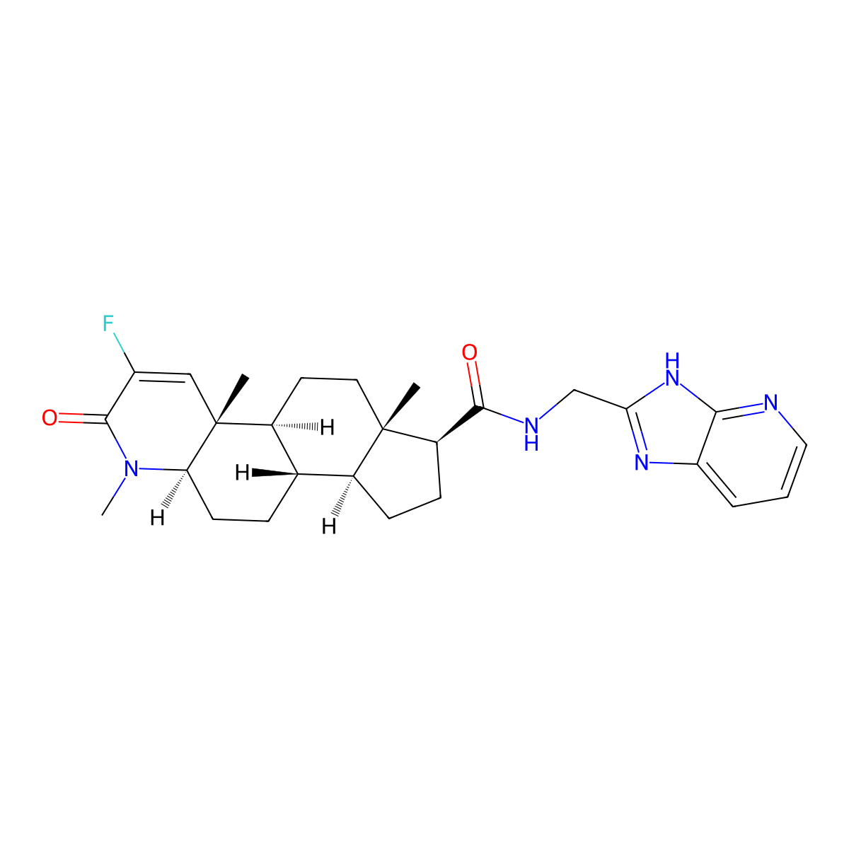 (4aS,4bS,6aS,7S,9aS,9bS,11aR)-3-Fluoro-2,4a,4b,5,6,6a,7,8,9,9a,9b,10,11,11a-tetradecahydro-N-(3H-imidazo(4,5-b)pyridin-2-ylmethyl)-1,4a,6a-trimethyl-2-oxo-1H-indeno(5,4-f)quinoline-7-carboxamide molecular structure, CAS 606101-58-0