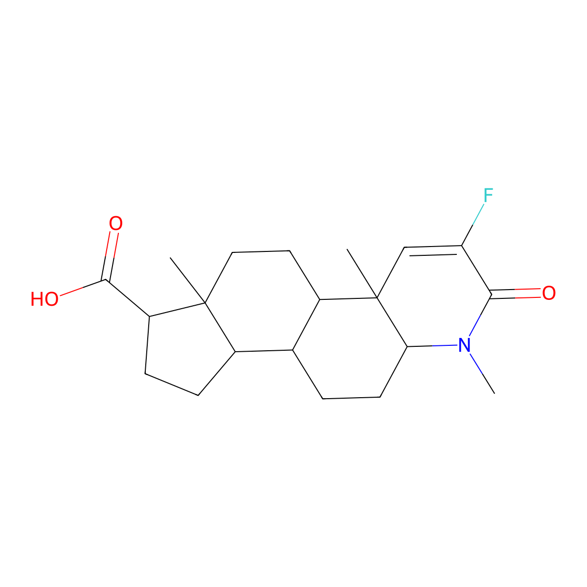 1H-Indeno[5,4-f]quinoline-7-carboxylic acid, 3-fluoro-2,4a,4b,5,6,6a,7,8,9,9a,9b,10,11,11a-tetradecahydro-1,4a,6a-trimethyl-2-oxo-, (4aS,4bS,6aS,7S,9aS,9bS,11aR)- molecular structure, CAS 606101-79-5