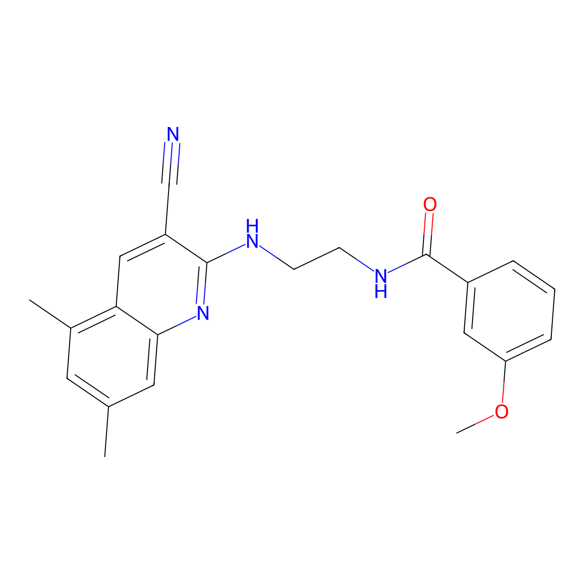 N-[2-[(3-cyano-5,7-dimethylquinolin-2-yl)amino]ethyl]-3-methoxybenzamide molecular structure, CAS 606101-83-1