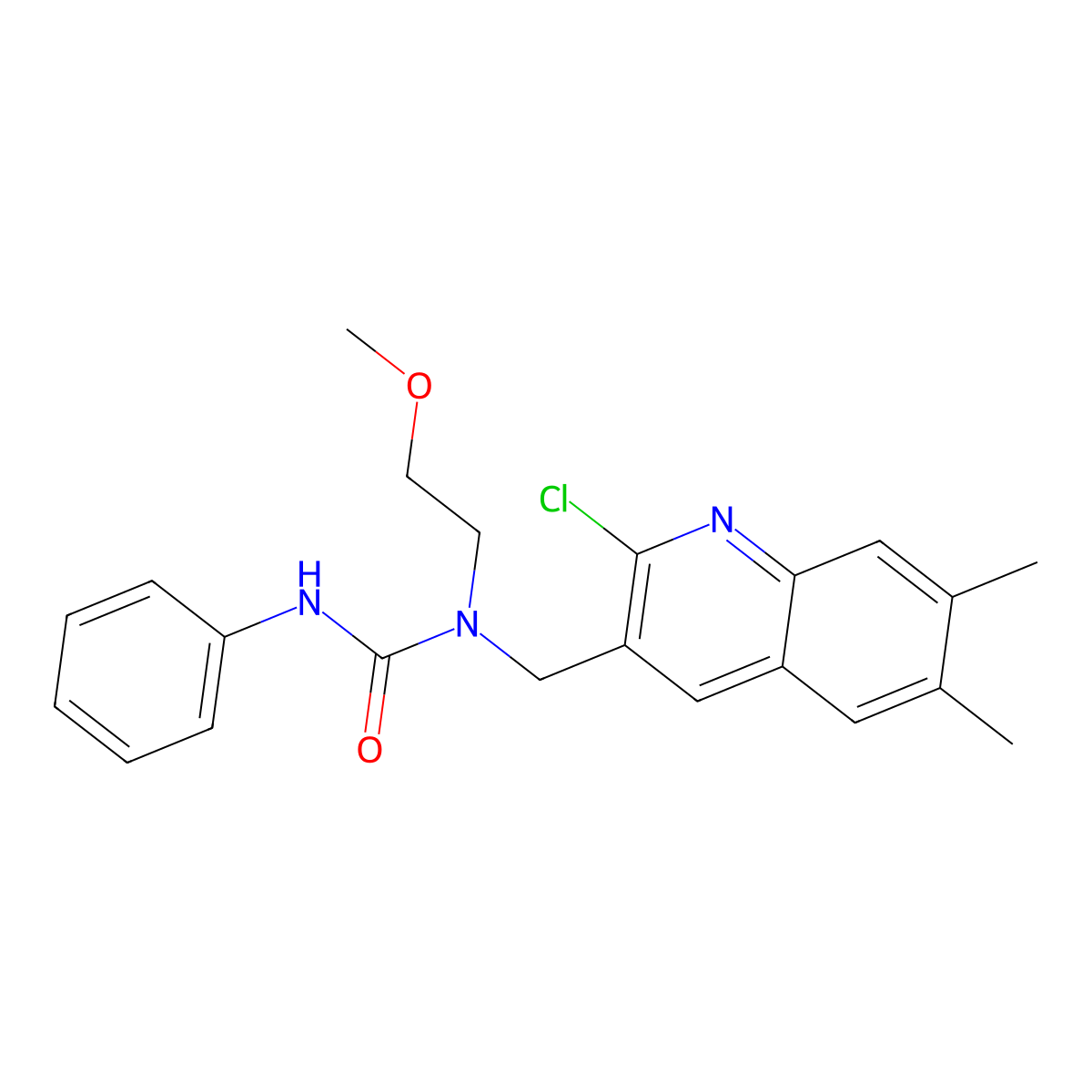 1-(2-Chloro-6,7-dimethyl-quinolin-3-ylmethyl)-1-(2-methoxy-ethyl)-3-phenyl-urea molecular structure, CAS 606102-52-7