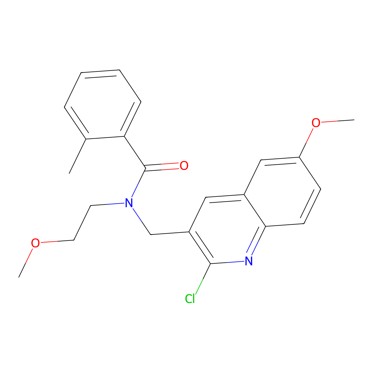 N-((2-Chloro-6-methoxyquinolin-3-yl)methyl)-N-(2-methoxyethyl)-2-methylbenzamide molecular structure, CAS 606103-17-7