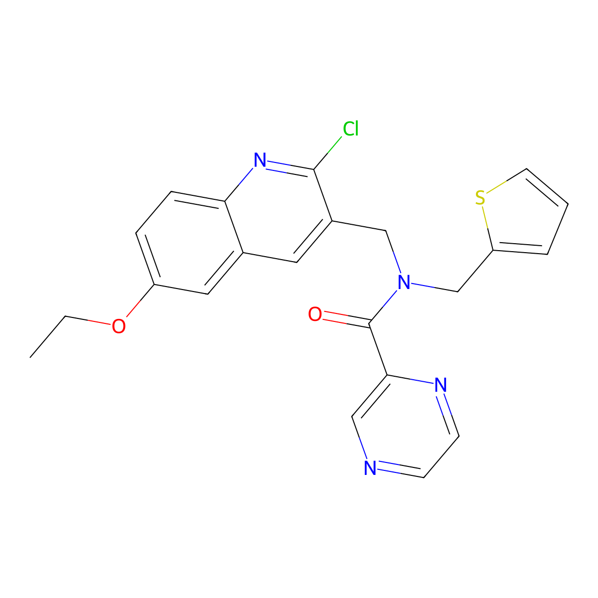 N-[(2-chloro-6-ethoxyquinolin-3-yl)methyl]-N-(thiophen-2-ylmethyl)pyrazine-2-carboxamide molecular structure, CAS 606103-68-8