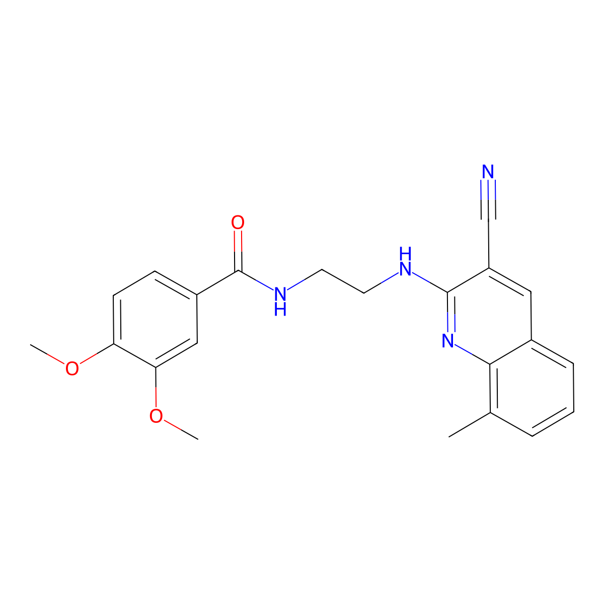 N-(2-((3-Cyano-8-methylquinolin-2-yl)amino)ethyl)-3,4-dimethoxybenzamide molecular structure, CAS 606105-18-4