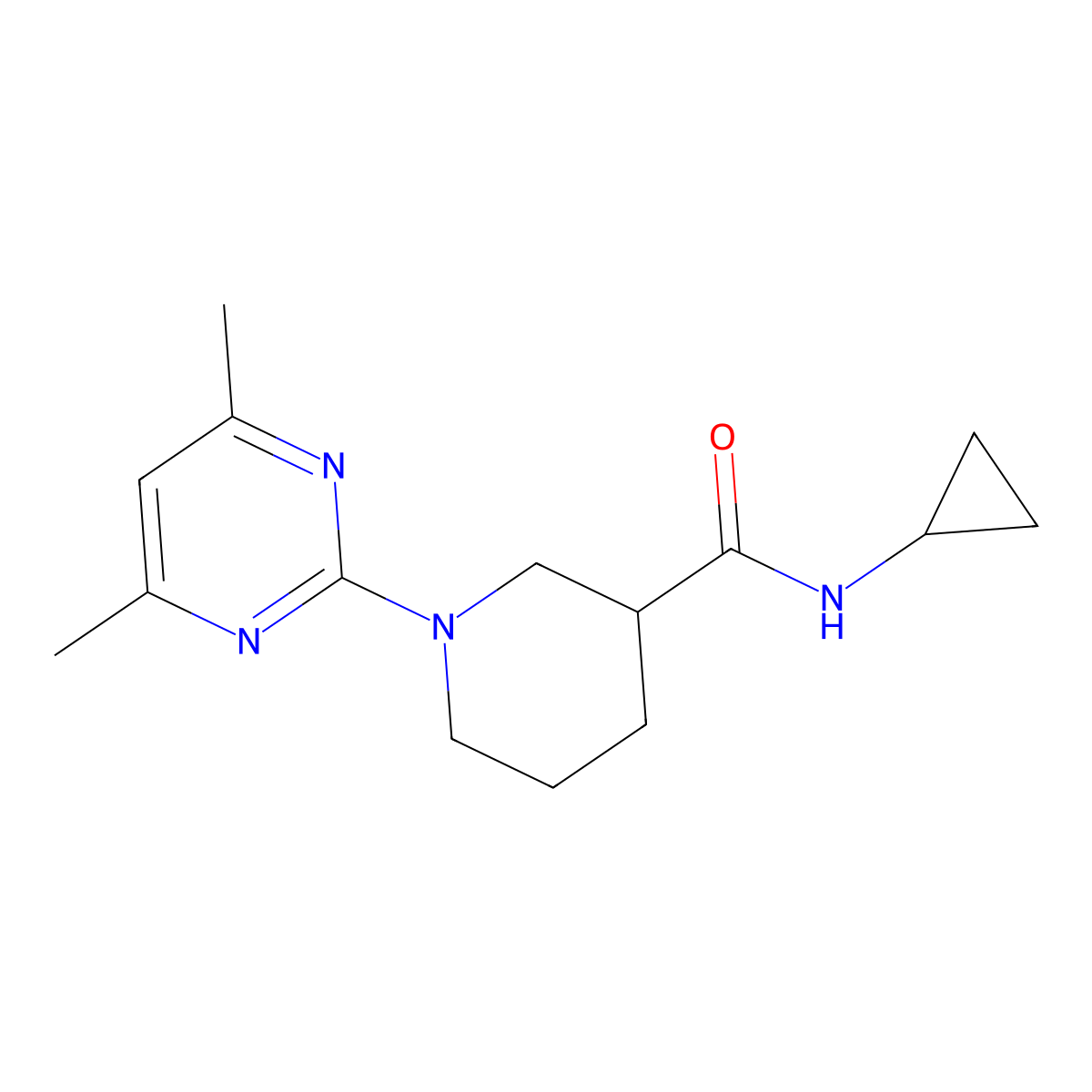 N-cyclopropyl-1-(4,6-dimethylpyrimidin-2-yl)piperidine-3-carboxamide molecular structure, CAS 606105-66-2