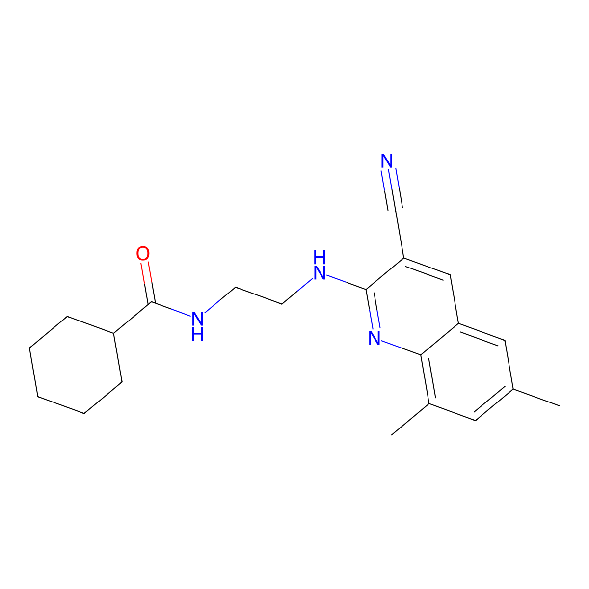 N-[2-[(3-cyano-6,8-dimethylquinolin-2-yl)amino]ethyl]cyclohexanecarboxamide molecular structure, CAS 606105-71-9