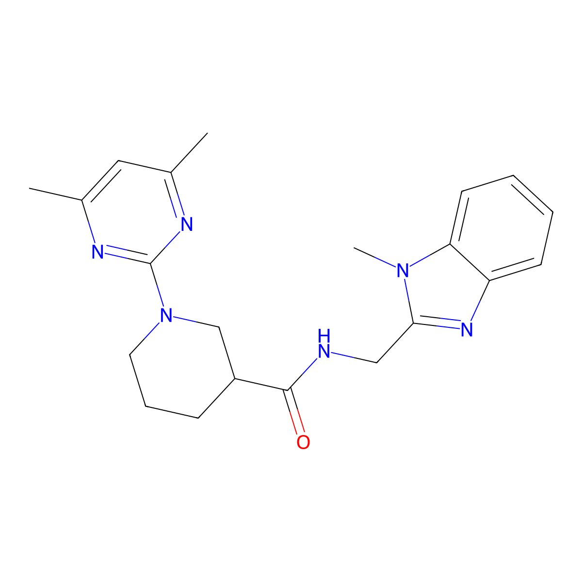 1-(4,6-dimethylpyrimidin-2-yl)-N-[(1-methyl-1H-benzimidazol-2-yl)methyl]piperidine-3-carboxamide molecular structure, CAS 606106-08-5