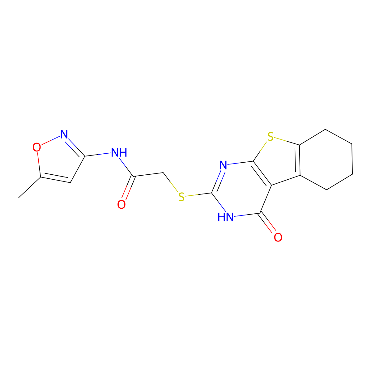 N-(5-methyl-1,2-oxazol-3-yl)-2-[(4-oxo-3,4,5,6,7,8-hexahydro[1]benzothieno[2,3-d]pyrimidin-2-yl)sulfanyl]acetamide molecular structure, CAS 606106-13-2