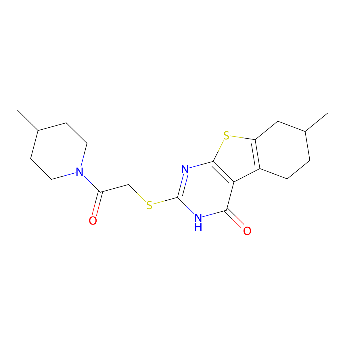 7-Methyl-2-[2-(4-methylpiperidyl)-2-oxoethylthio]-3,5,6,7,8-pentahydrobenzo[b] thiopheno[2,3-d]pyrimidin-4-one molecular structure, CAS 606106-61-0