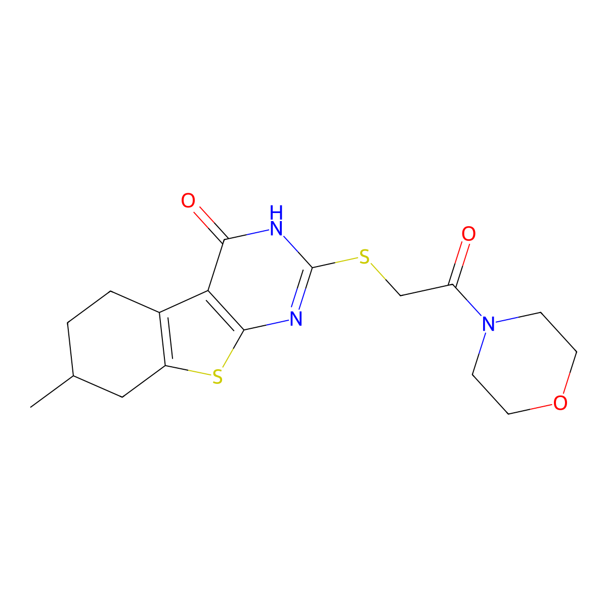 Morpholine, 4-[[(1,4,5,6,7,8-hexahydro-7-methyl-4-oxo[1]benzothieno[2,3-d]pyrimidin-2-yl)thio]acetyl]-(9CI) molecular structure, CAS 606106-63-2