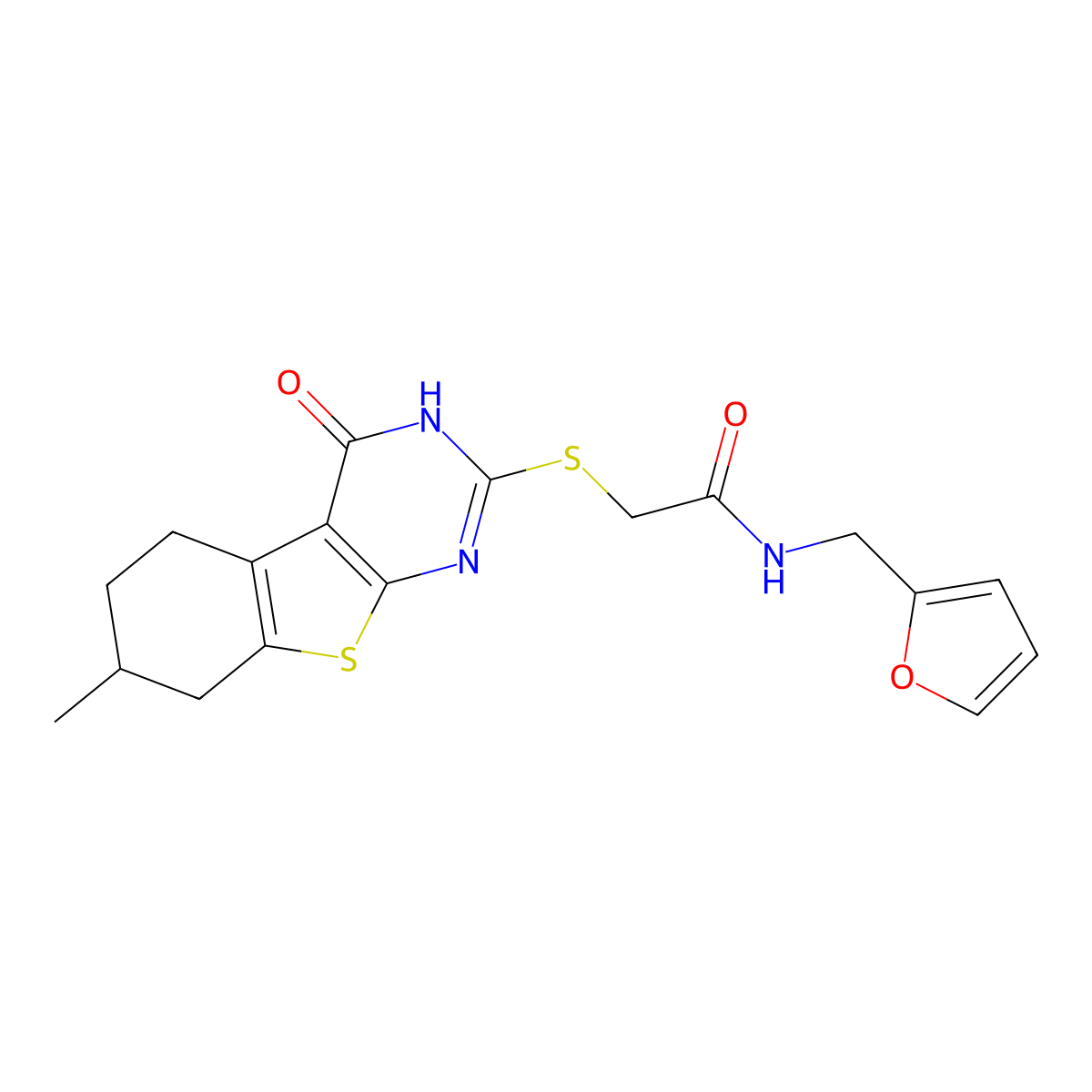 Acetamide,N-(furan-2-ylmethyl)-2-[(1,4,5,6,7,8-hexahydro-7-methyl-4-oxo[1]benzothieno[2,3-D]pyrimidin-2-YL)thio]- molecular structure, CAS 606106-87-0