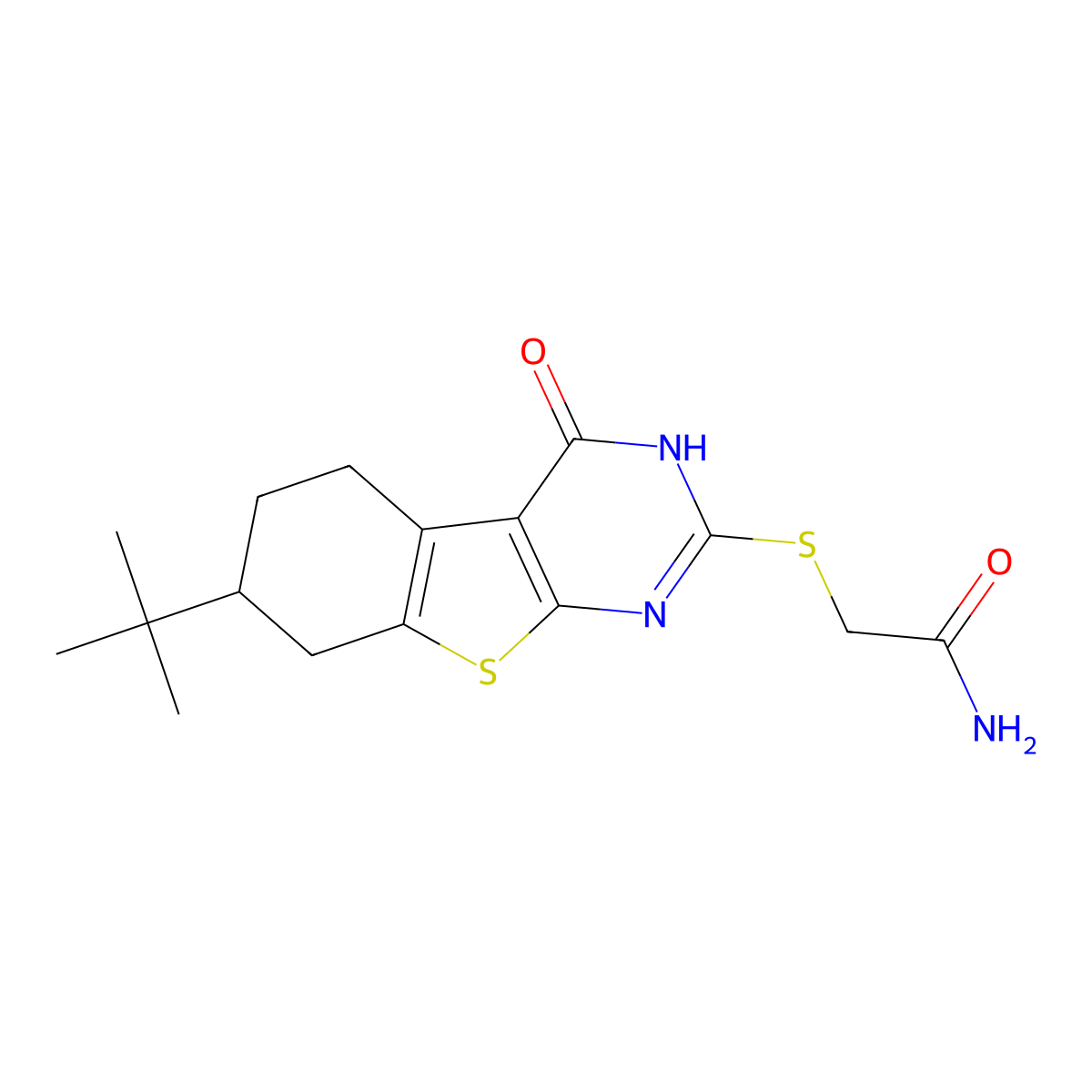 Acetamide,2-[[7-(tert-butyl)-1,4,5,6,7,8-hexahydro-4-oxo[1]benzothieno[2,3-D]pyrimidin-2-YL]thio]- molecular structure, CAS 606107-27-1