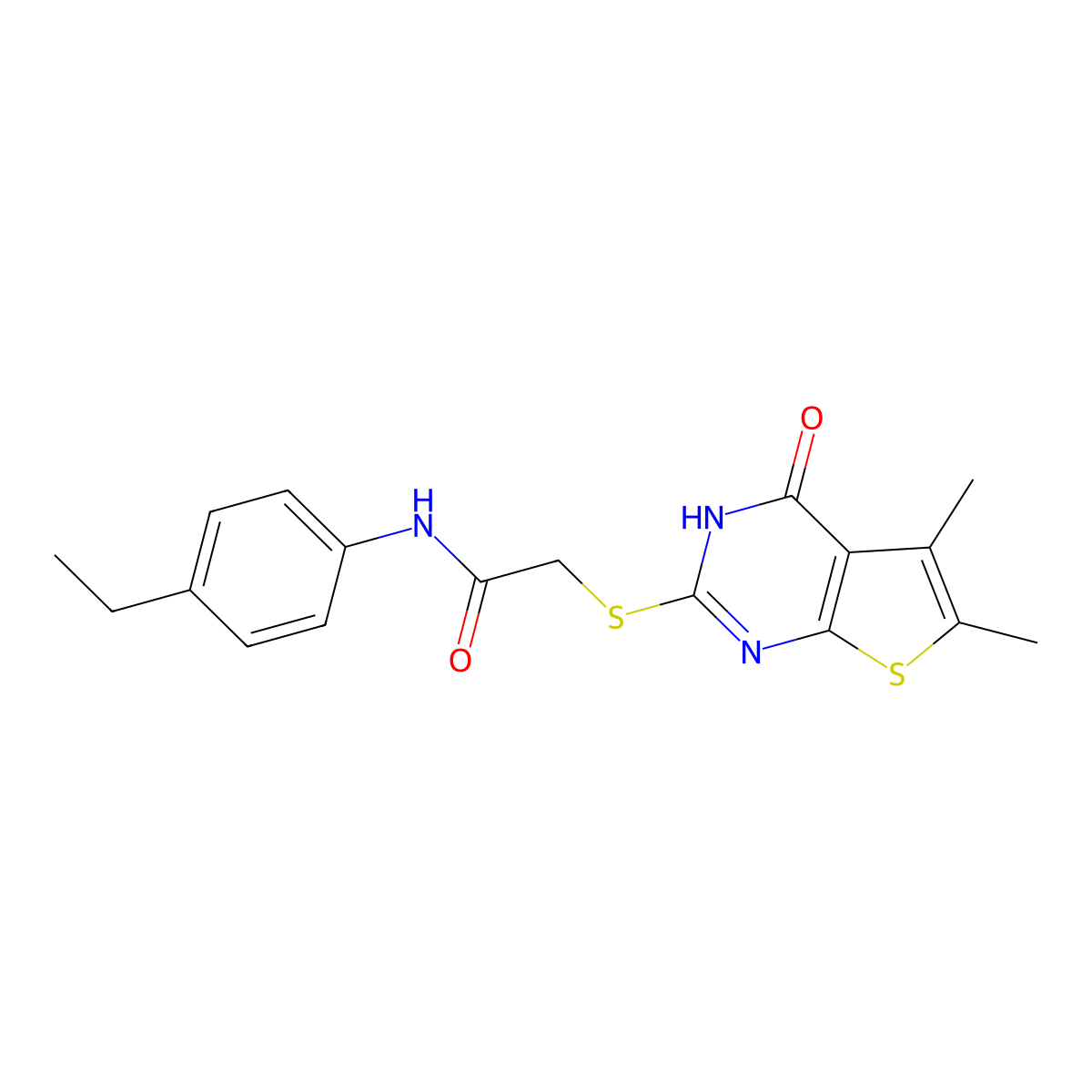 2-[(5,6-dimethyl-4-oxo-3H-thieno[2,3-d]pyrimidin-2-yl)sulfanyl]-N-(4-ethylphenyl)acetamide molecular structure, CAS 606107-51-1