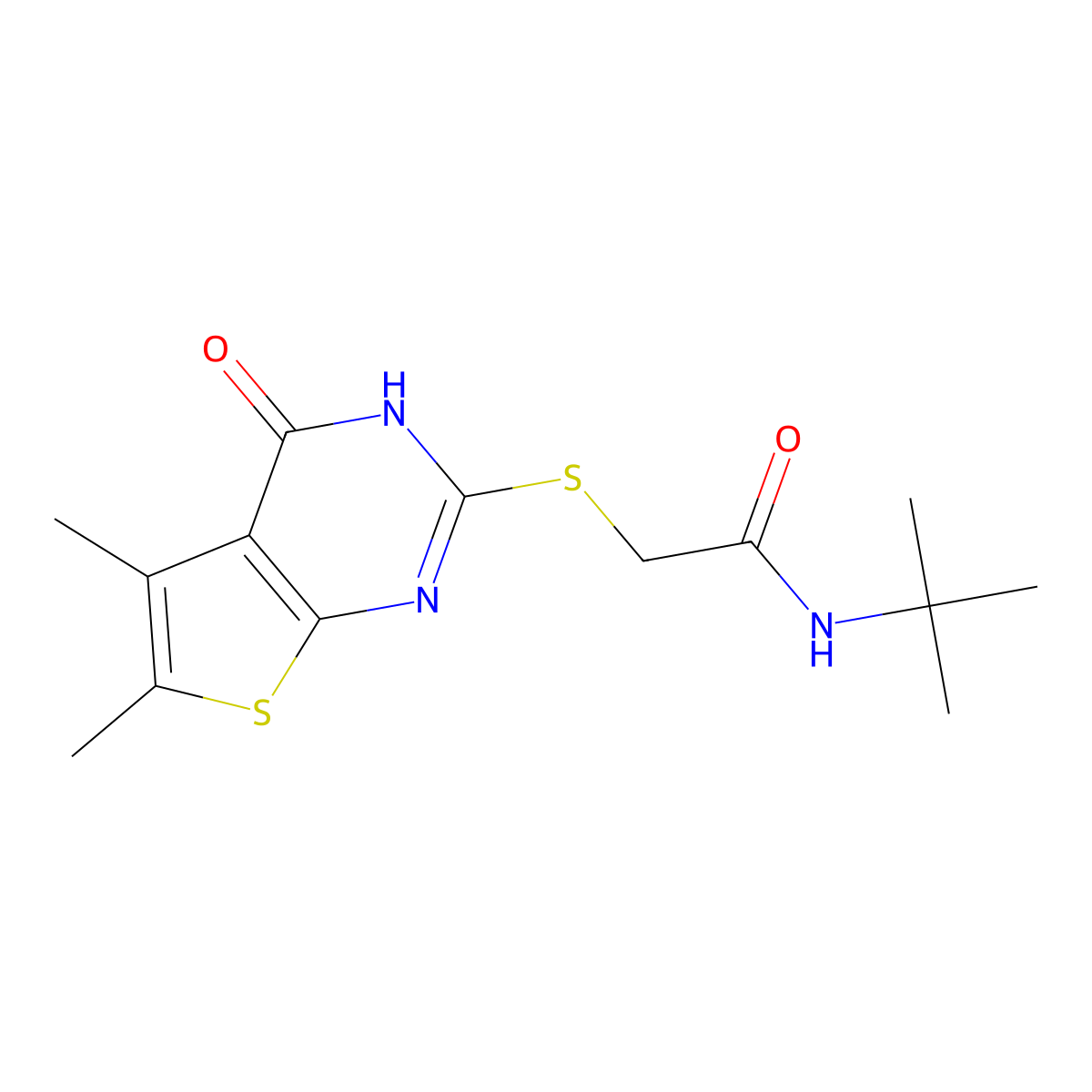 N-tert-butyl-2-[(5,6-dimethyl-4-oxo-3H-thieno[2,3-d]pyrimidin-2-yl)sulfanyl]acetamide molecular structure, CAS 606107-55-5