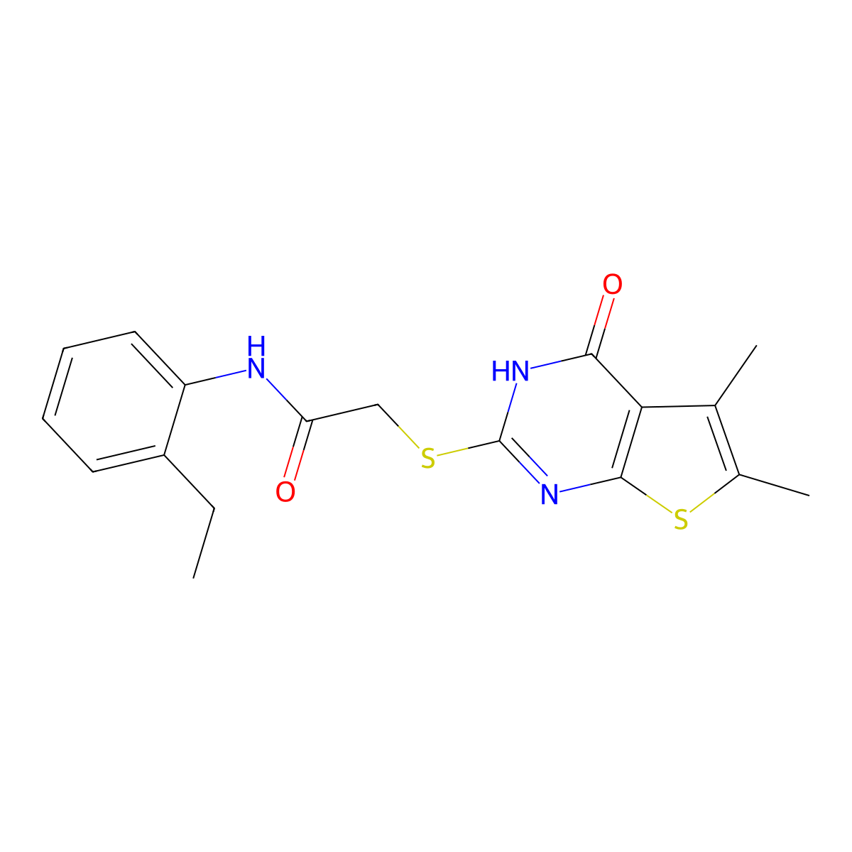 2-[(5,6-dimethyl-4-oxo-3H-thieno[2,3-d]pyrimidin-2-yl)sulfanyl]-N-(2-ethylphenyl)acetamide molecular structure, CAS 606107-76-0