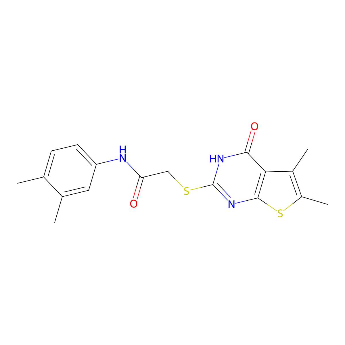 2-[(5,6-dimethyl-4-oxo-3H-thieno[2,3-d]pyrimidin-2-yl)sulfanyl]-N-(3,4-dimethylphenyl)acetamide molecular structure, CAS 606107-80-6