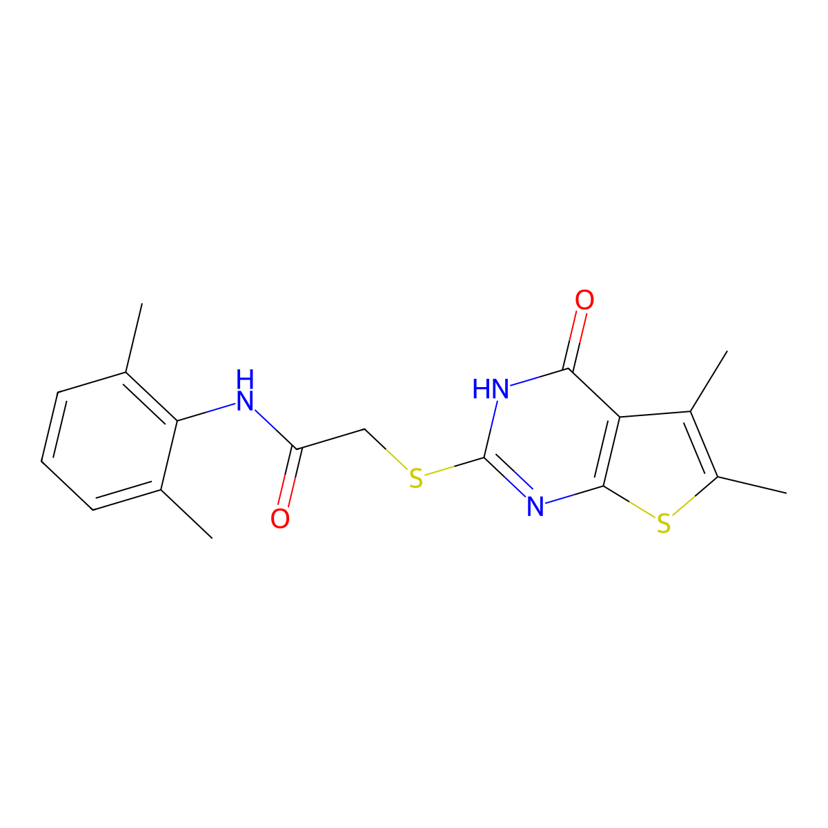 2-[(5,6-dimethyl-4-oxo-3H-thieno[2,3-d]pyrimidin-2-yl)sulfanyl]-N-(2,6-dimethylphenyl)acetamide molecular structure, CAS 606107-82-8