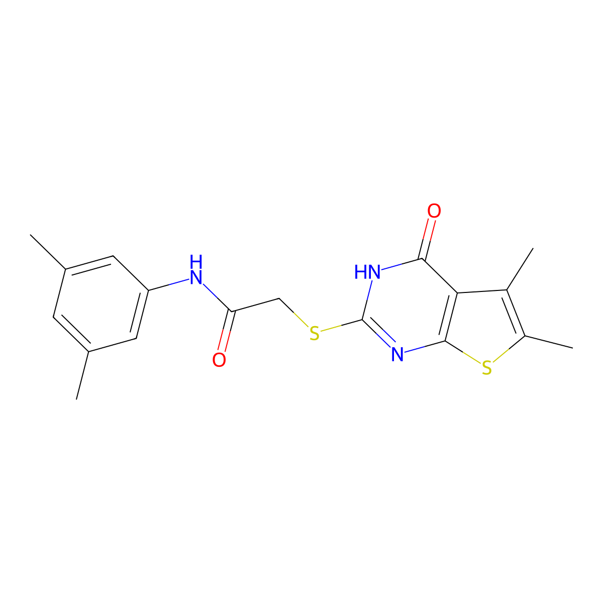 2-[(5,6-dimethyl-4-oxo-3H-thieno[2,3-d]pyrimidin-2-yl)sulfanyl]-N-(3,5-dimethylphenyl)acetamide molecular structure, CAS 606107-84-0