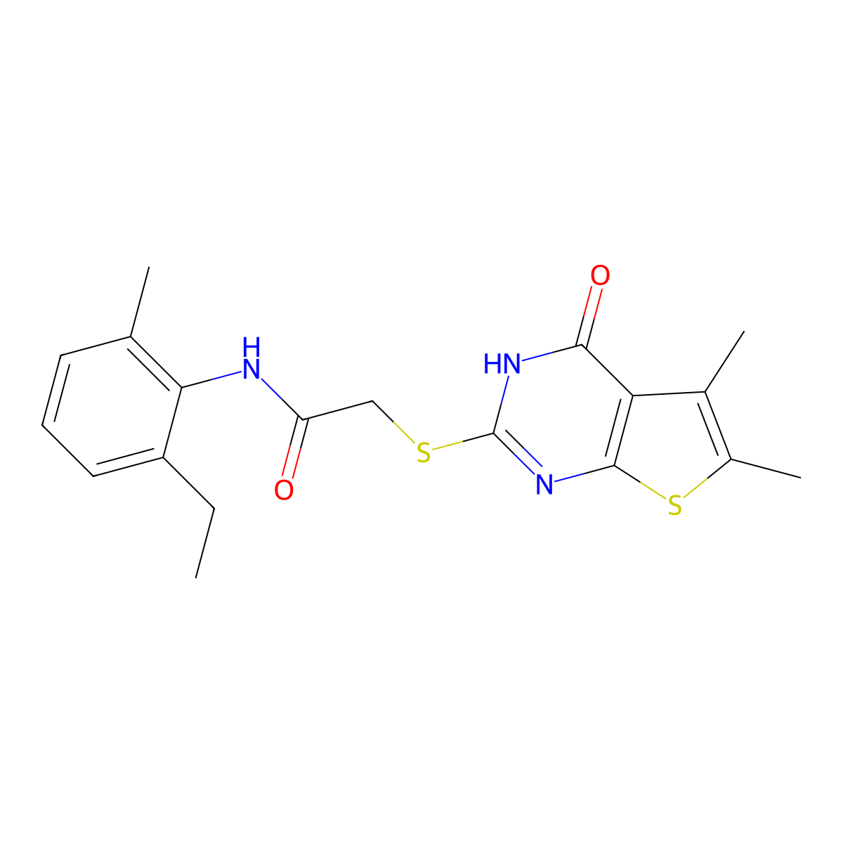 2-[(5,6-dimethyl-4-oxo-3H-thieno[2,3-d]pyrimidin-2-yl)sulfanyl]-N-(2-ethyl-6-methylphenyl)acetamide molecular structure, CAS 606107-86-2