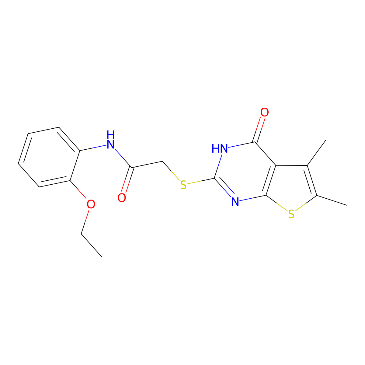 2-[(5,6-dimethyl-4-oxo-3H-thieno[2,3-d]pyrimidin-2-yl)sulfanyl]-N-(2-ethoxyphenyl)acetamide molecular structure, CAS 606107-94-2