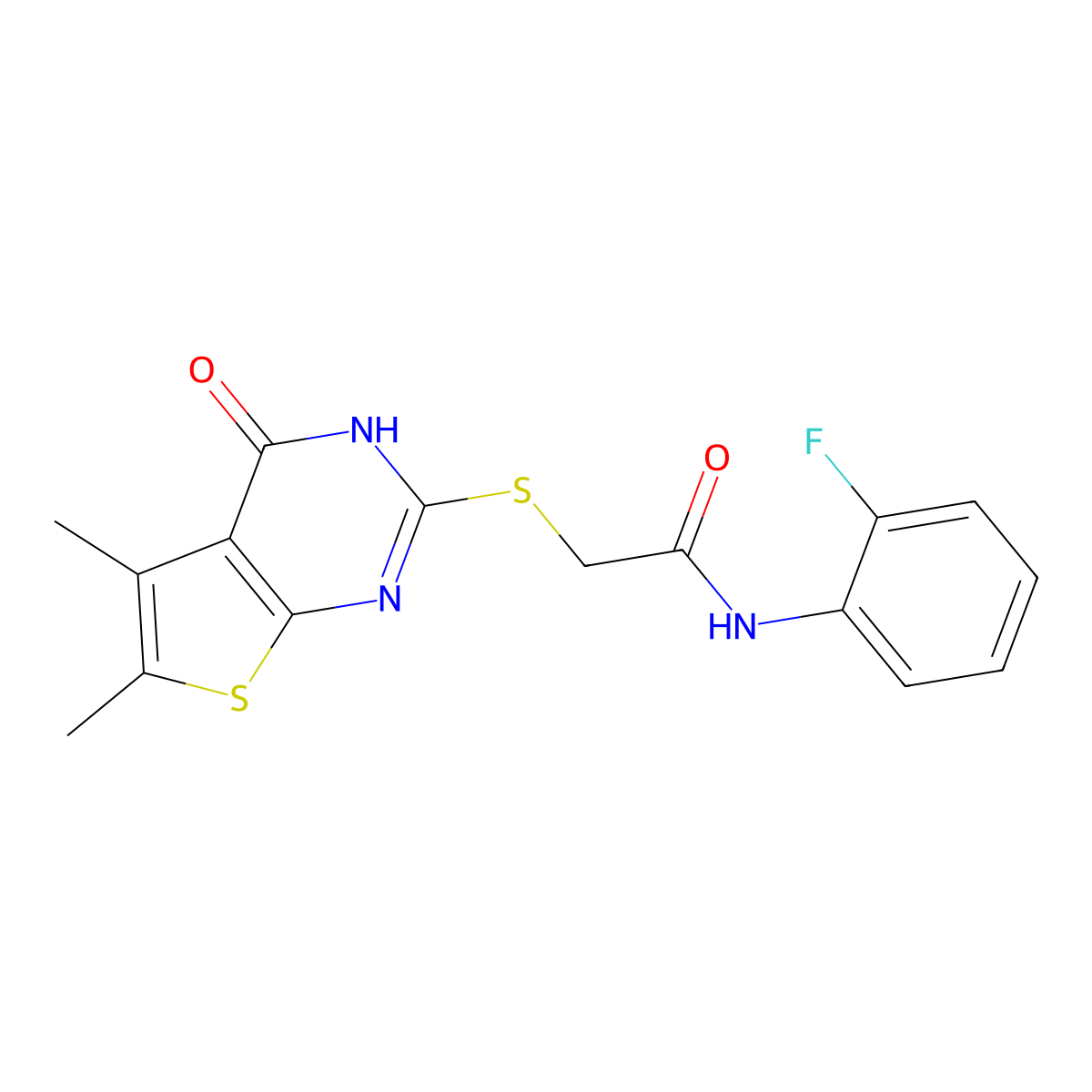2-[(1,4-Dihydro-5,6-Dimethyl-4-Oxothieno[2,3-d]Pyrimidin-2-ylThio]-N-(2-Fluorophenyl)-Acetamide molecular structure, CAS 606108-16-1
