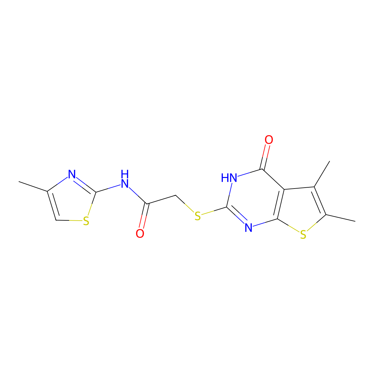 2-[(5,6-dimethyl-4-oxo-3H-thieno[2,3-d]pyrimidin-2-yl)thio]-N-(4-methyl-2-thiazolyl)acetamide molecular structure, CAS 606108-36-5