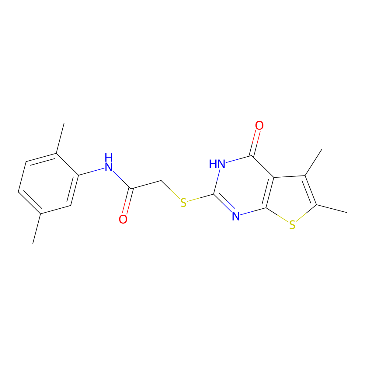 2-[(5,6-dimethyl-4-oxo-3H-thieno[2,3-d]pyrimidin-2-yl)sulfanyl]-N-(2,5-dimethylphenyl)acetamide molecular structure, CAS 606108-44-5