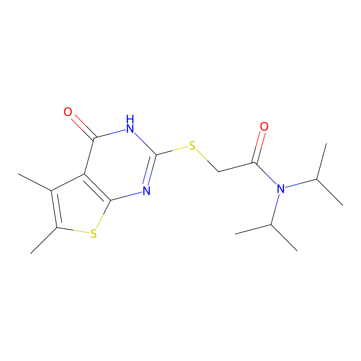 2-[(5,6-dimethyl-4-oxo-3H-thieno[2,3-d]pyrimidin-2-yl)sulfanyl]-N,N-di(propan-2-yl)acetamide molecular structure, CAS 606108-50-3