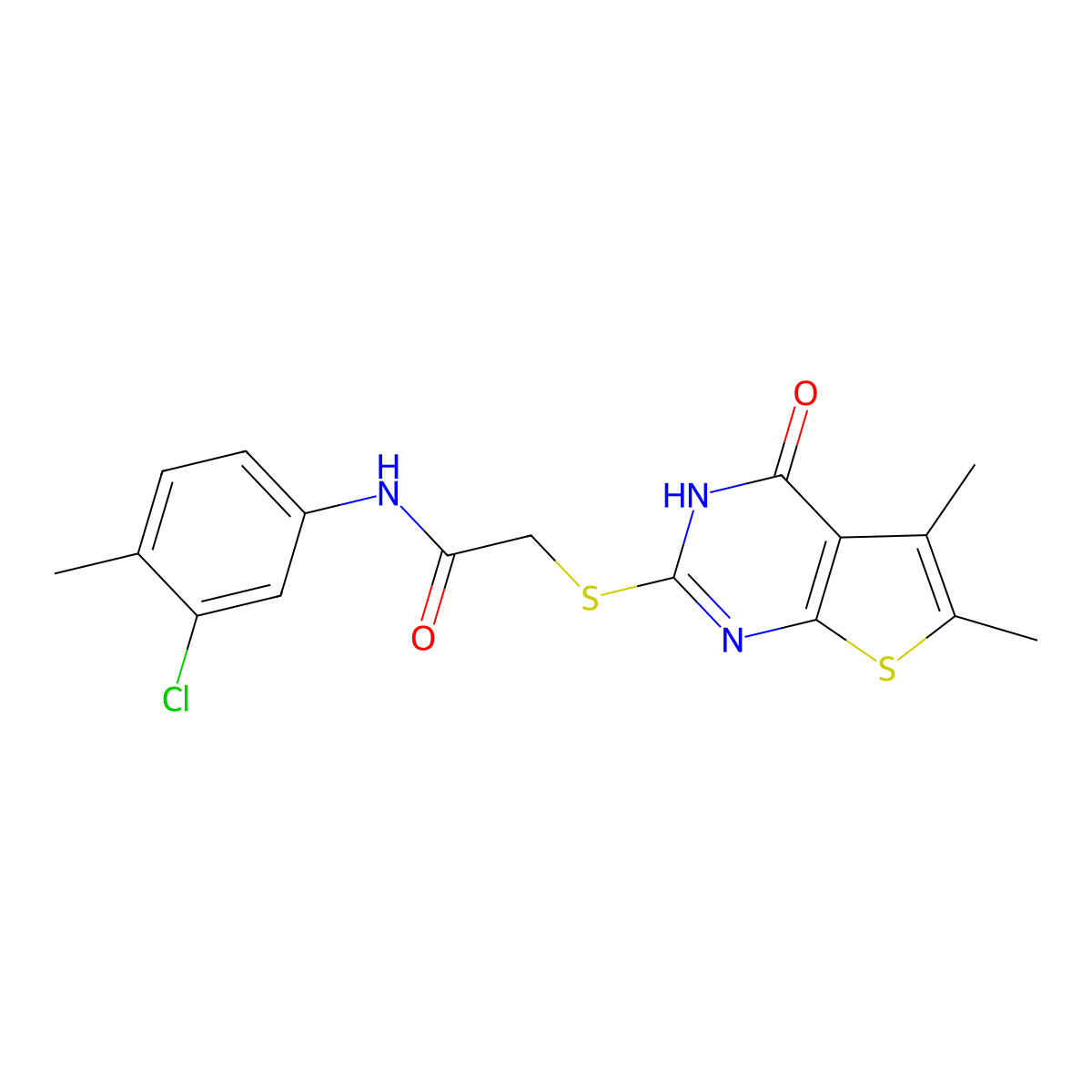 Acetamide,N-(3-chloro-4-methylphenyl)-2-[(1,4-dihydro-5,6-dimethyl-4-oxothieno[2,3-D]pyrimidin-2-YL)thio]- molecular structure, CAS 606108-54-7