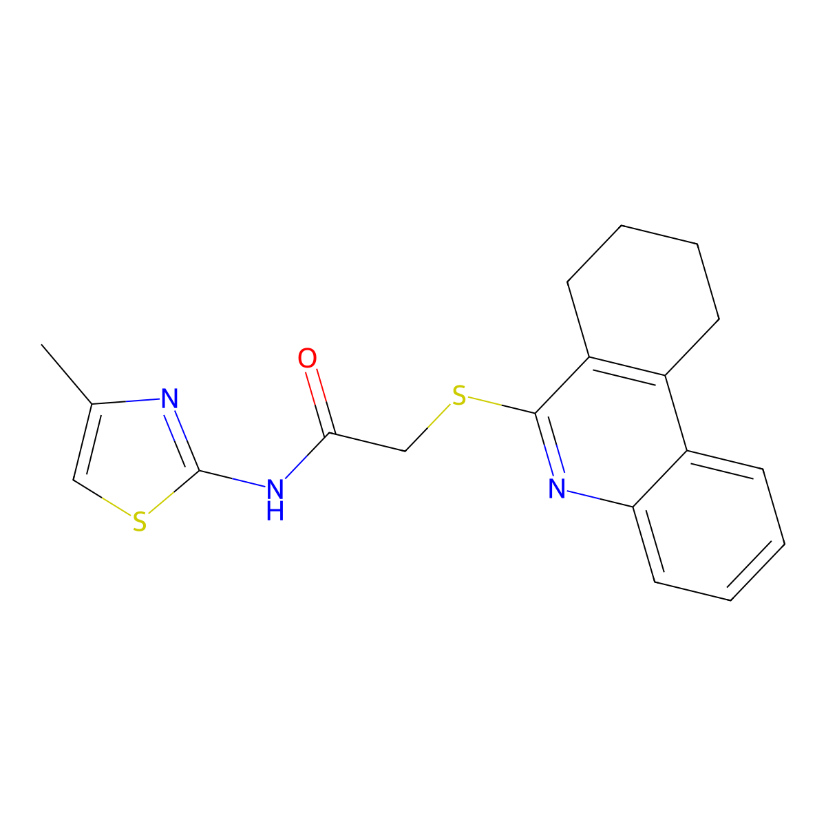Acetamide,N-(4-methyl-thiazol-2-YL)-2-[(7,8,9,10-tetrahydro-6-phenanthridinyl)thio]- molecular structure, CAS 606108-55-8