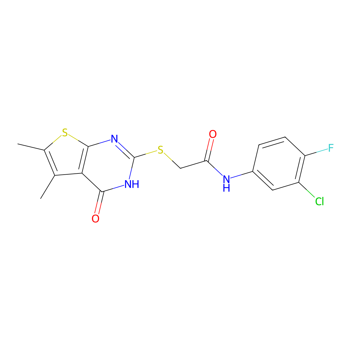 N-(3-Chloro-4-Fluorophenyl)-2-[(1,4-Dihydro-5,6-Dimethyl-4-Oxothieno[2,3-d]Pyrimidin-2-ylThio]-Acetamide molecular structure, CAS 606108-58-1