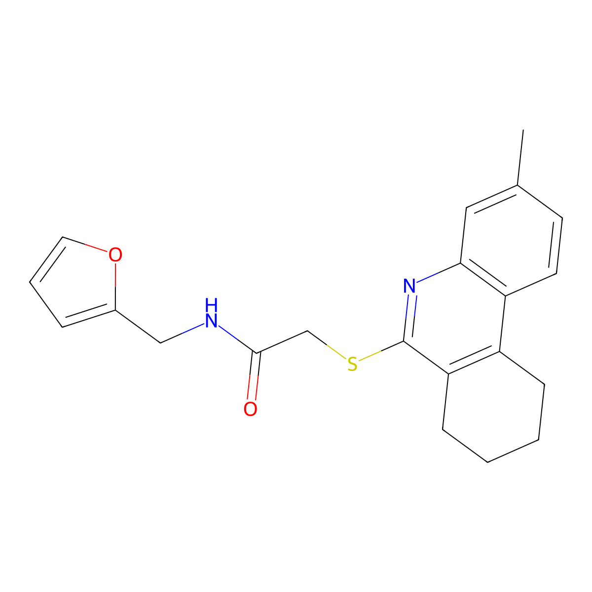 N-(2-Furylmethyl)-2-[(3-methyl-7,8,9,10-tetrahydro-6-phenanthridinyl)sulfanyl]acetamide molecular structure, CAS 606108-65-0