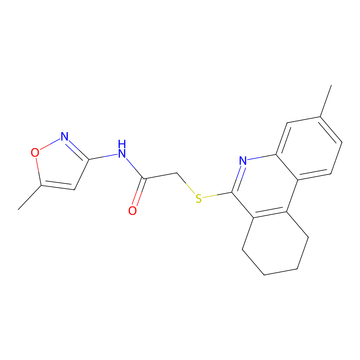 N-(5-methyl-1,2-oxazol-3-yl)-2-[(3-methyl-7,8,9,10-tetrahydrophenanthridin-6-yl)sulfanyl]acetamide molecular structure, CAS 606108-67-2