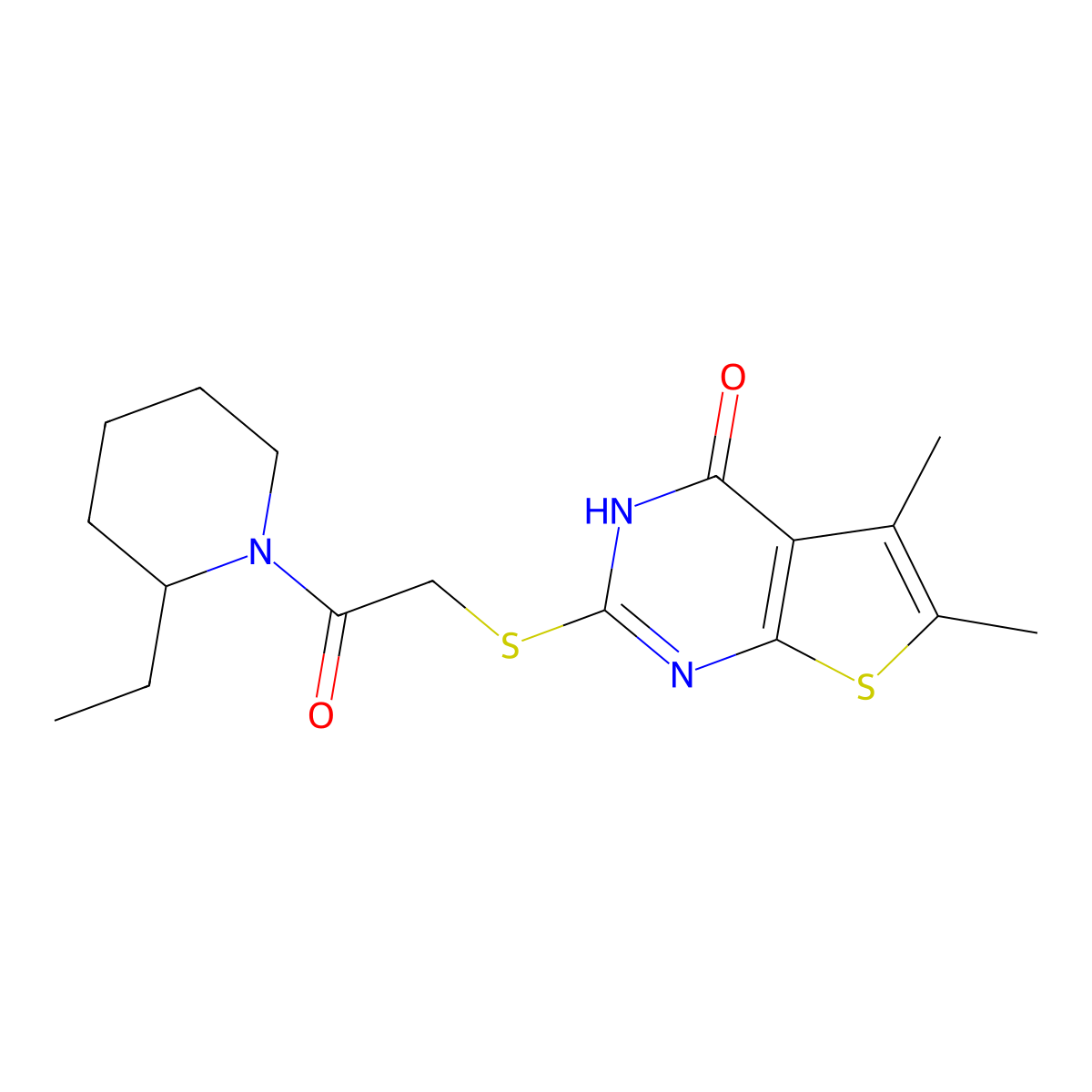 2-[2-(2-ethylpiperidin-1-yl)-2-oxoethyl]sulfanyl-5,6-dimethyl-3H-thieno[2,3-d]pyrimidin-4-one molecular structure, CAS 606108-68-3