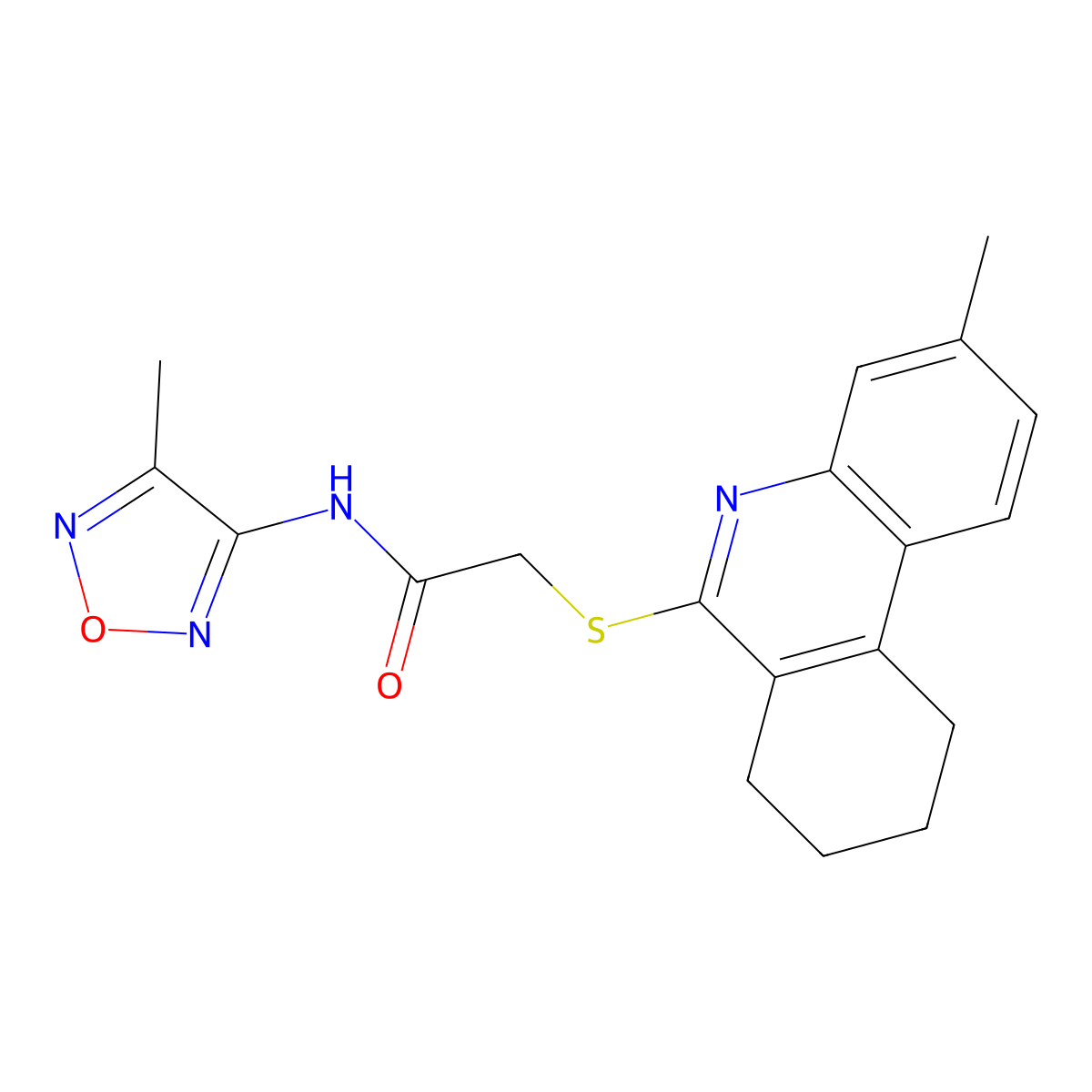 N-(4-Methyl-furazan-3-yl)-2-(3-methyl-7,8,9,10-tetrahydro-phenanthridin-6-ylsulfanyl)-acetamide molecular structure, CAS 606108-71-8